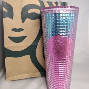 Starbucks Summer 2021 Pink Blue Grid Tumbler NWT